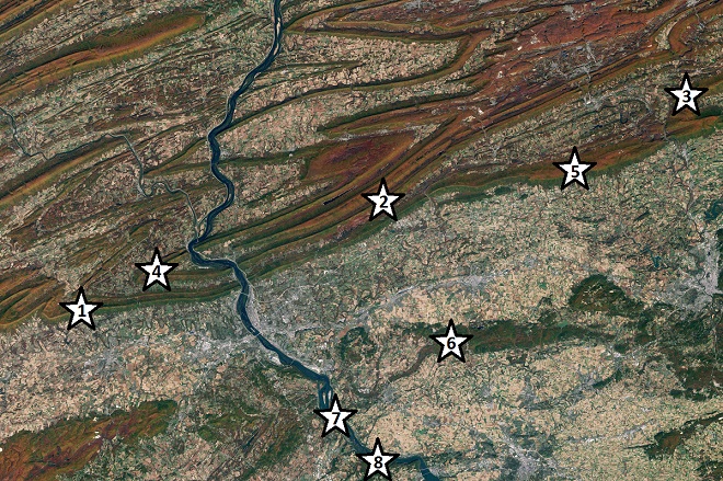 Migratory raptor observation locations in and near the Lower Susquehanna River Watershed