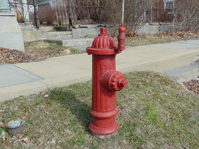 An old fire hydrant with just one yard connection.