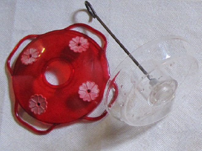 Cleaning and air-drying a dish-type hummingbird feeder